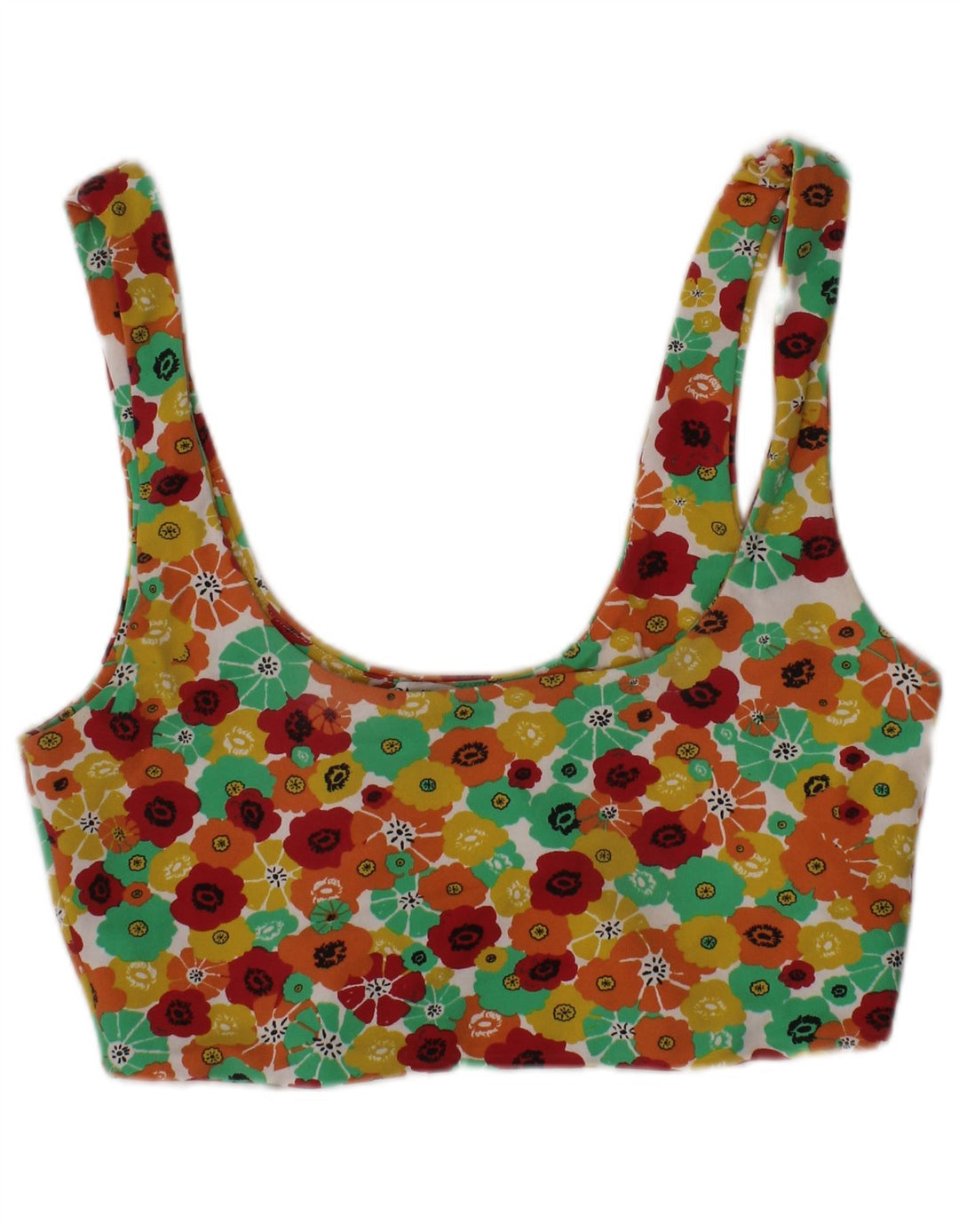 ZARA Damen Graphic Crop Top UK 12 Medium Mehrfarbig Blumen Bunt