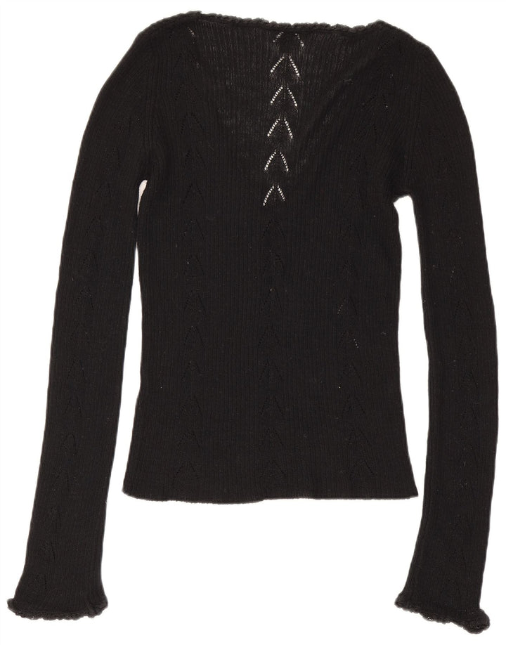Calvin Klein Damen Graphic Top Langarm UK 12 Medium Schwarz