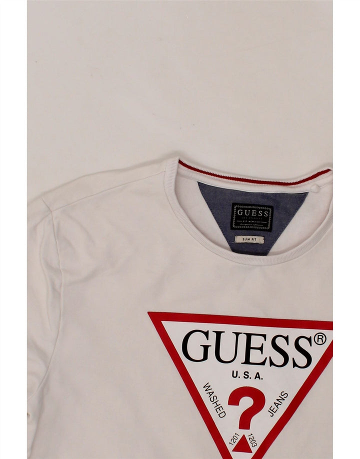GUESS Mens Slim Fit Graphic Sweatshirt Jumper XL White Cotton Vintage Guess and Second-Hand Guess from Messina Hembry 