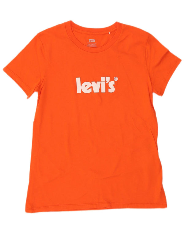 LEVI'S Damen Grafik-T-Shirt-Oberteil UK 6 XS Orange Baumwolle