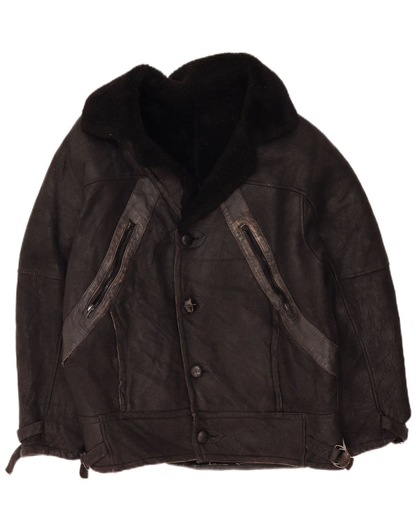 Vintage Herren Shearling Jacke UK 42 XL Schwarz