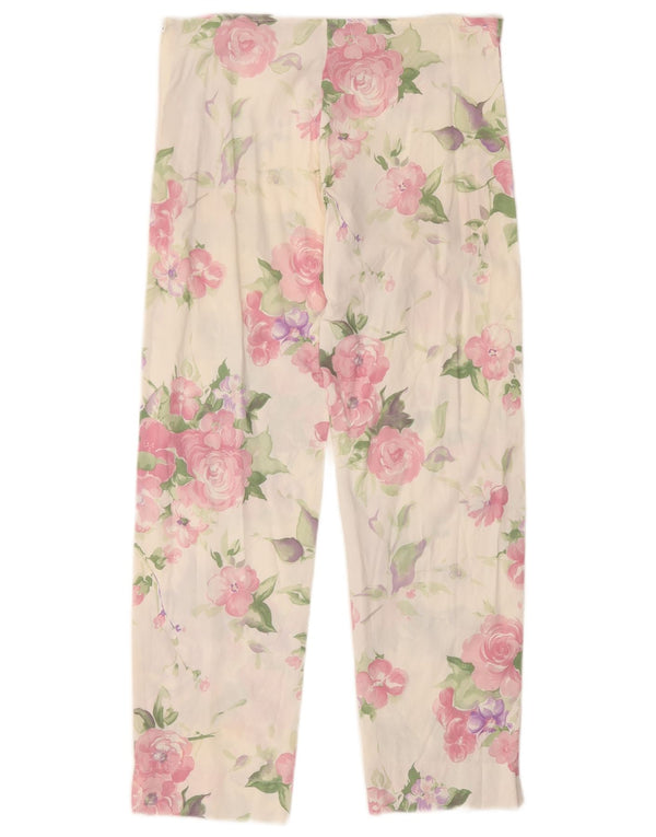 Vintage-Hose für Damen, Größe 44, Größe M, W28, L25, weiße Blumen-Baumwolle