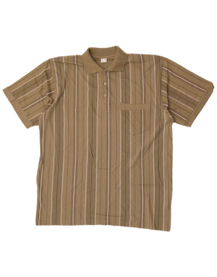 Vintage Herren Poloshirt Medium Khaki Gestreifte Baumwolle