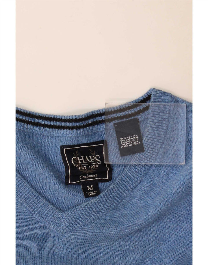 Chaps Herren-Pullover mit V-Ausschnitt aus mittelblauer Baumwolle