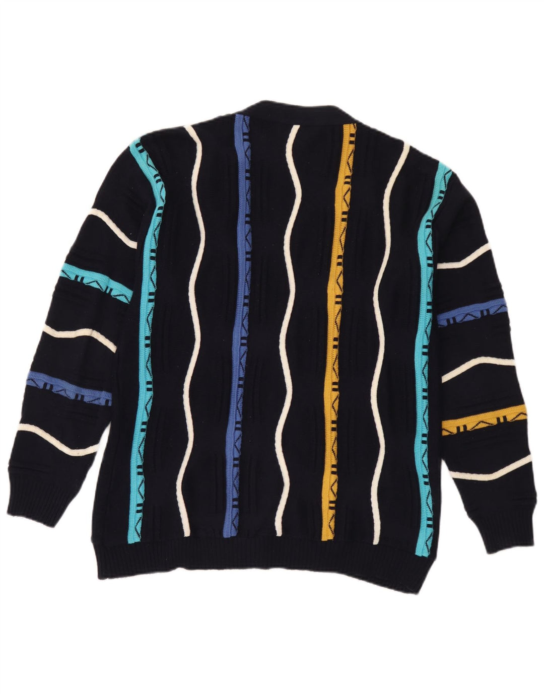 Vintage Herren Cardigan Pullover Medium Navy Blau Gestreifte Baumwolle