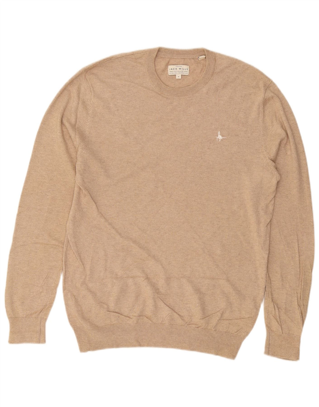 JACK WILLS Herren-Pullover mit Rundhalsausschnitt, mittelbeigefarbene gesprenkelte Baumwolle