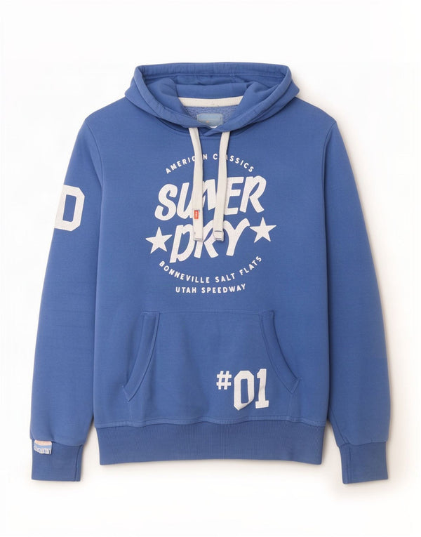 Superdry Herren Grafik-Kapuzenpullover aus mittelblauer Baumwolle