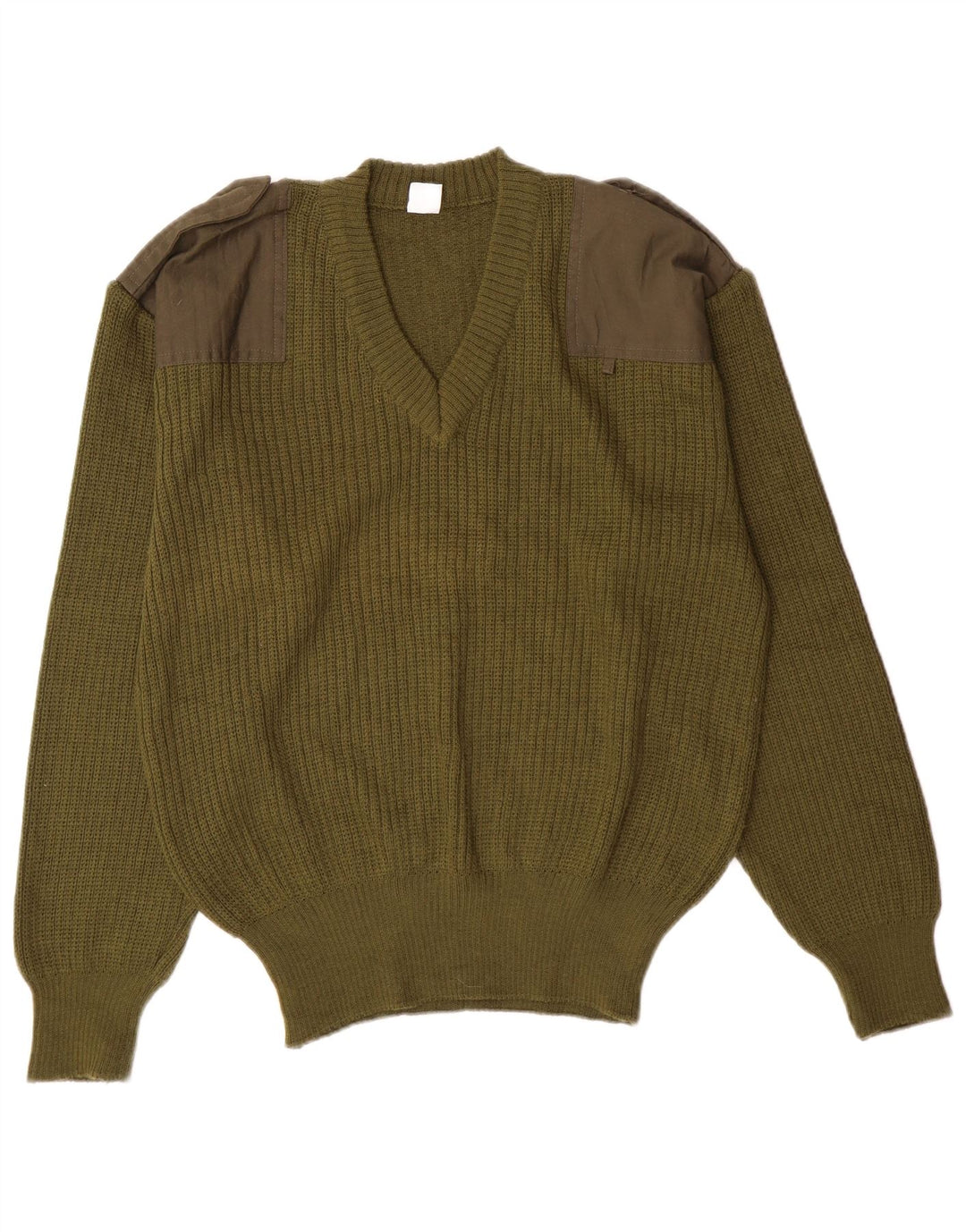 Vintage Herren-Pullover im Militär-Stil mit V-Ausschnitt, klein, Khaki, Farbblock