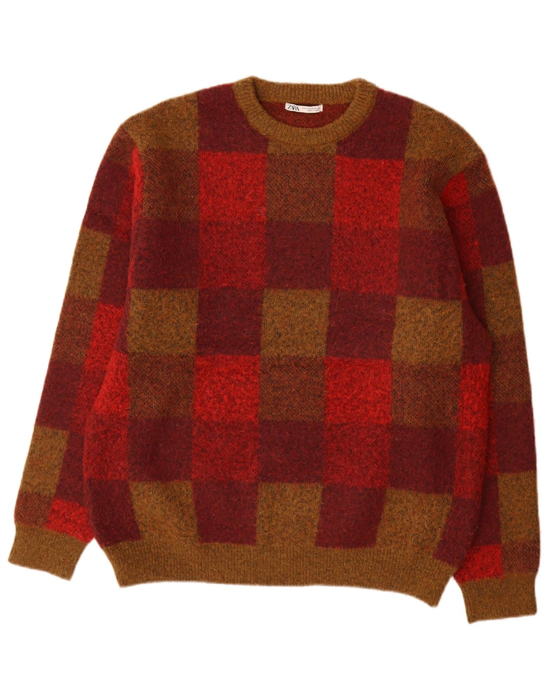 Zara Herren-Pullover mit Rundhalsausschnitt, mittelgroß, mehrfarbig, geometrisch, Polyester