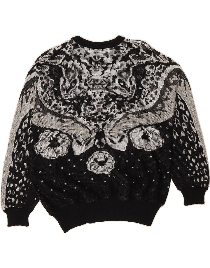LUCIA Womens Abstract Pattern Crew Neck Jumper Sweater UK 20 2XL Black Vintage Lucia and Second-Hand Lucia from Messina Hembry 