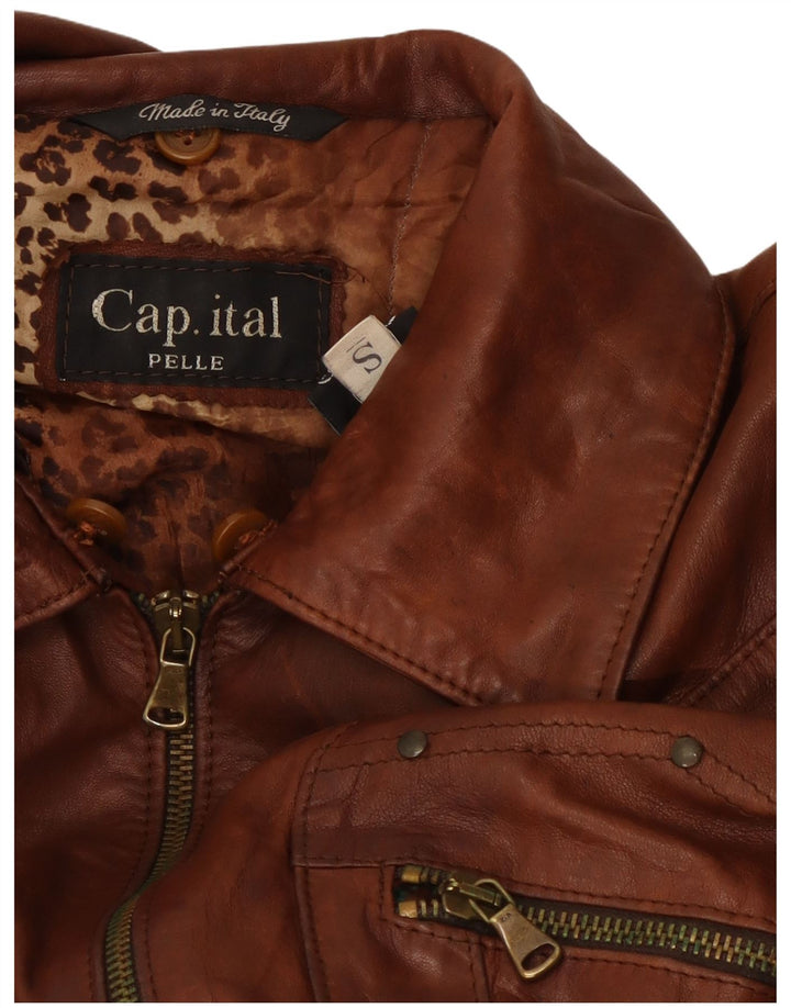 CAPITAL Damen Crop Lederjacke UK 10 Small Braunes Leder