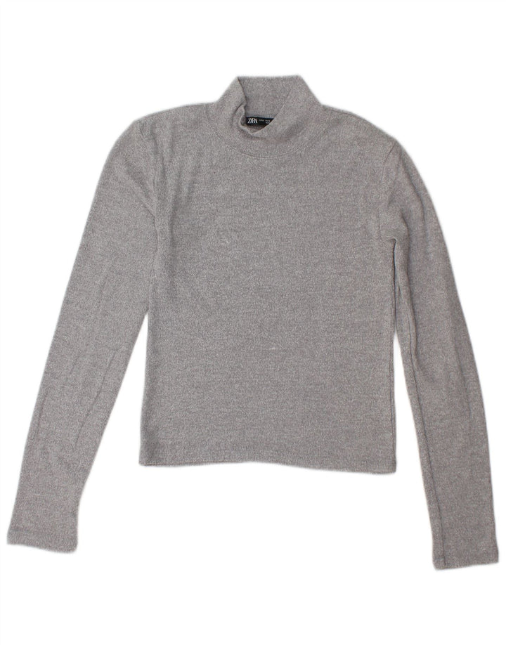 Zara Damen Crop Turtle Neck Pullover Pullover UK 10 Small Grau
