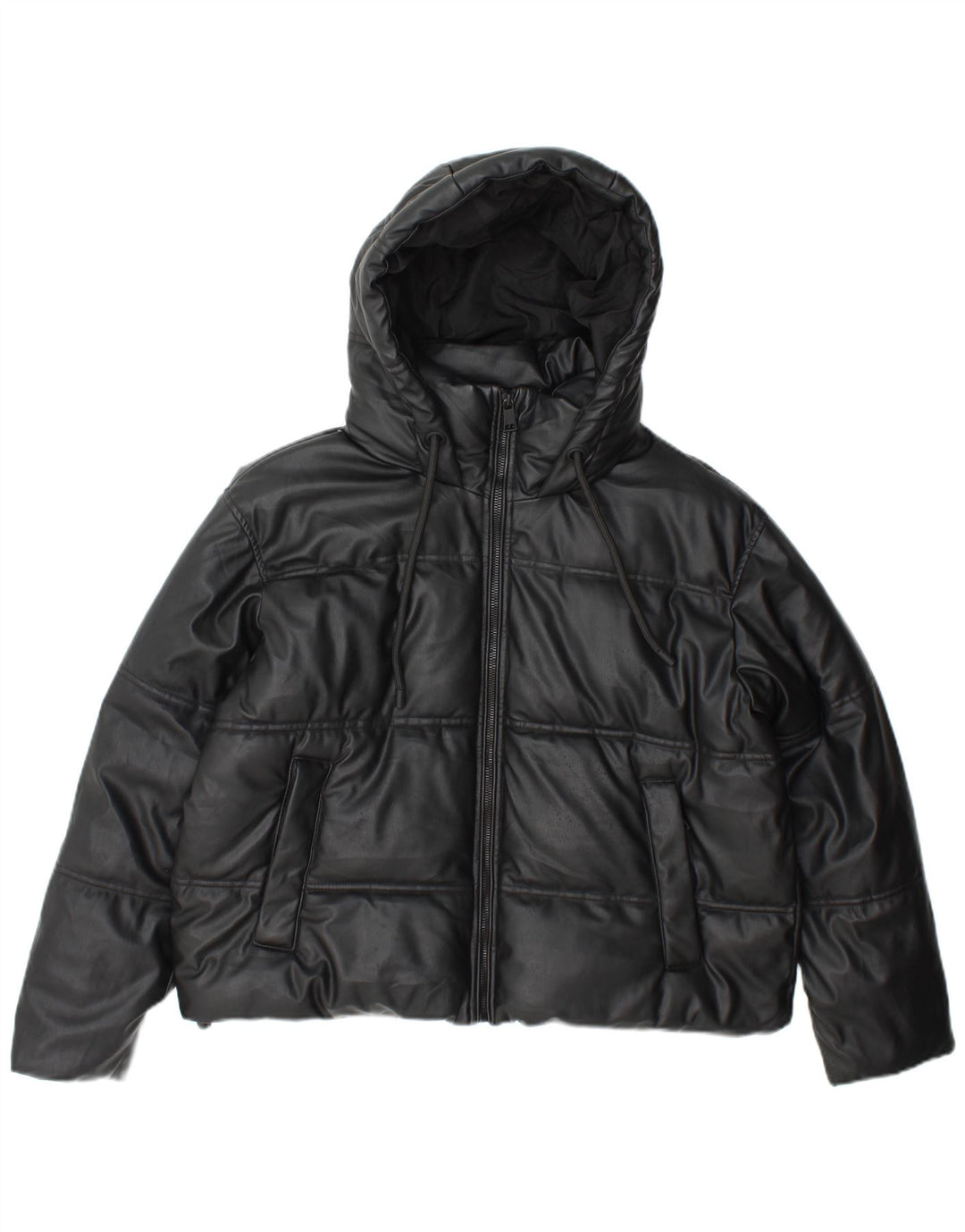Zara Damen-Jacke mit Kapuze, lockere Passform, gepolstert, UK 10, Größe S, Schwarz, Polyester