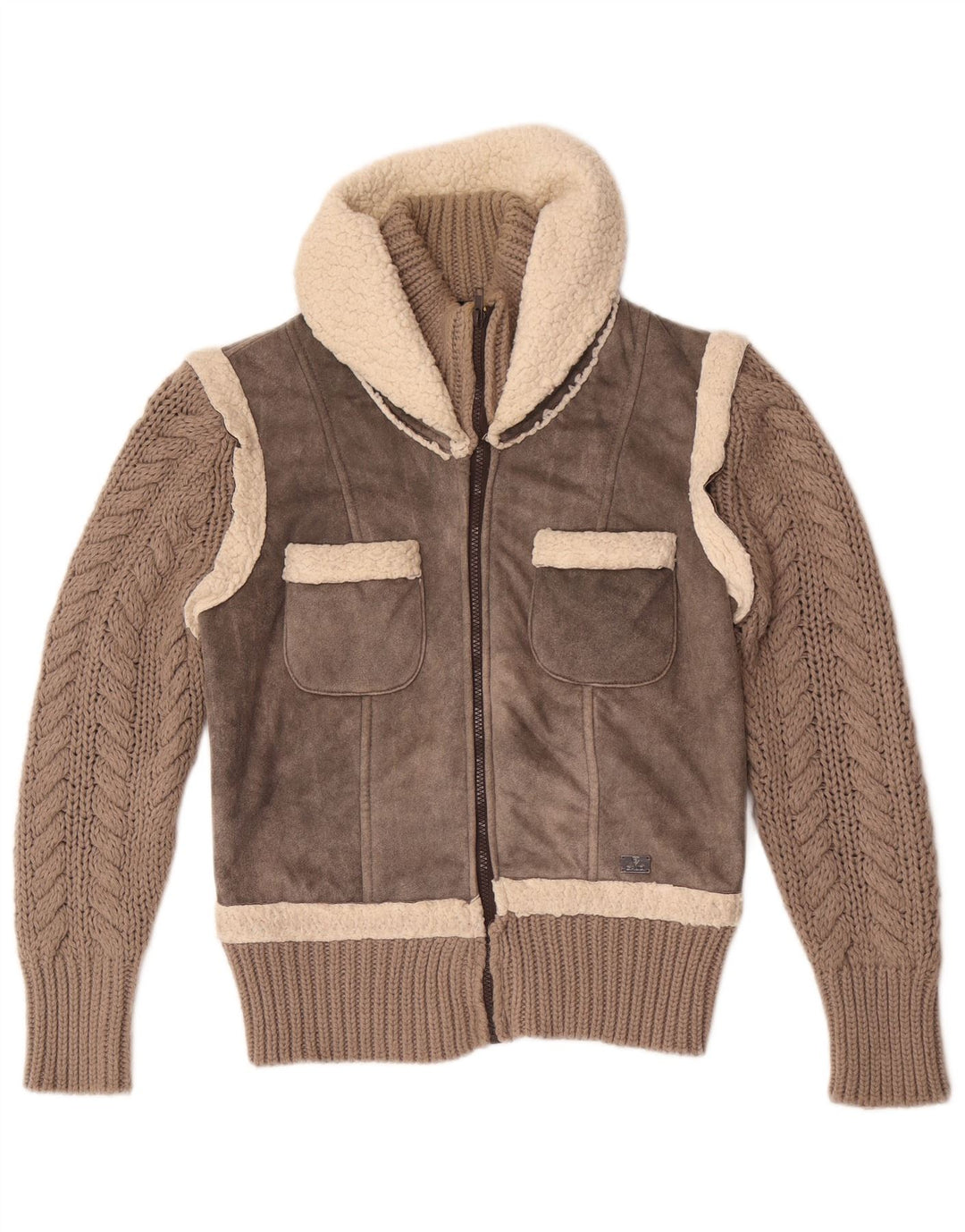 Gaudi Damen Strick-Sherpa-Bomberjacke IT 46 Large Grau Polyester