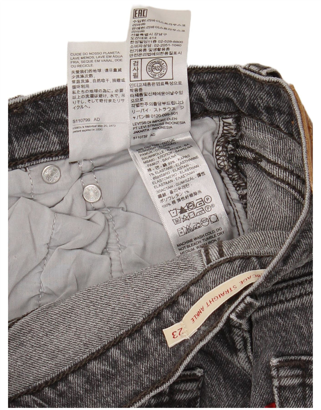 LEVI'S Womens Ribcage Straight Jeans  W23 L27 Grey Cotton