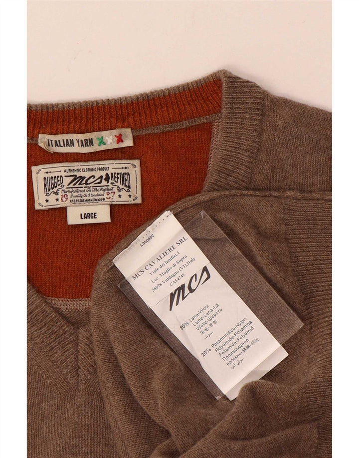 Marlboro Classics Herren-Pullover mit V-Ausschnitt, große braune Wolle