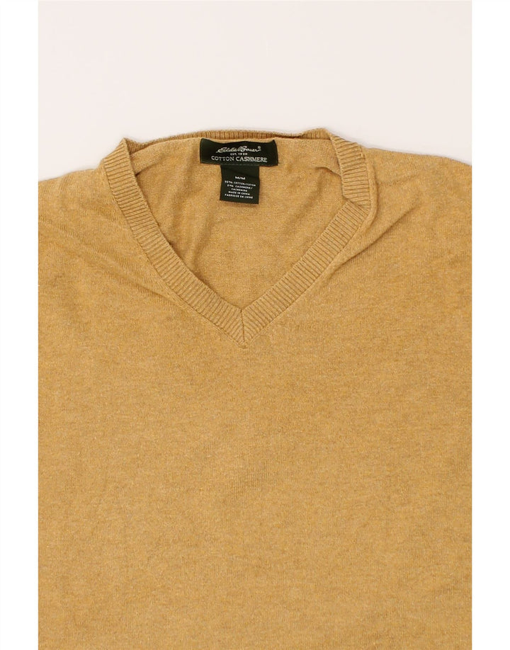 EDDIE BAUER Mens V-Neck Jumper Sweater Medium Beige Cotton Vintage Eddie Bauer and Second-Hand Eddie Bauer from Messina Hembry 