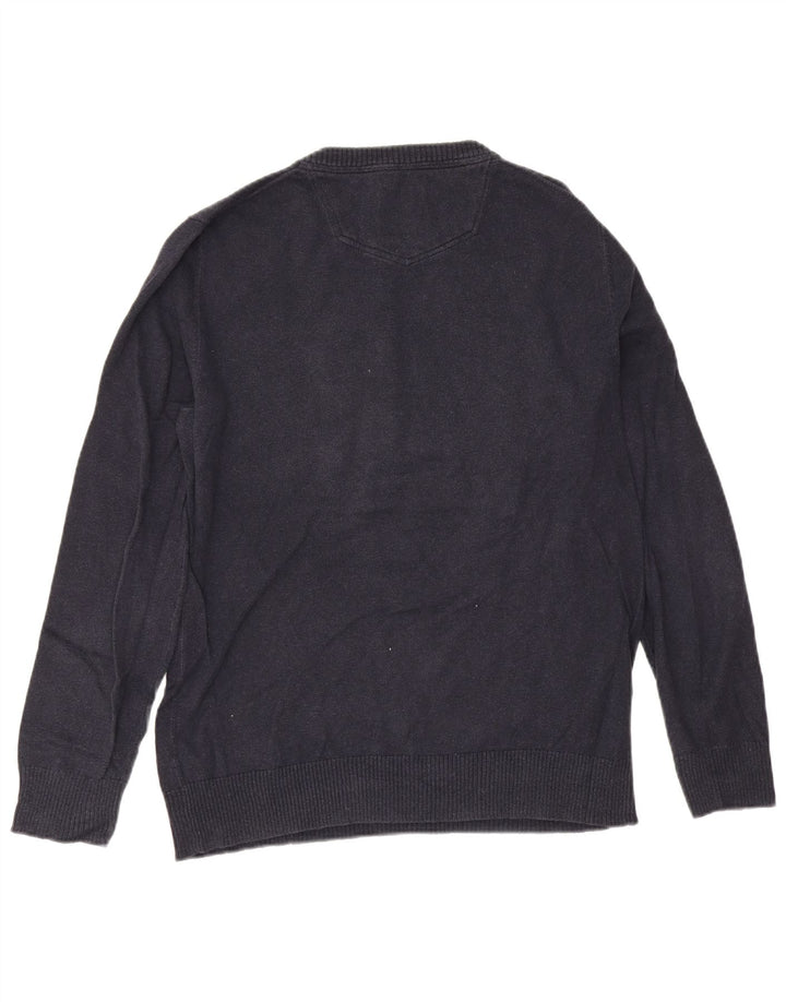 Fat Face Herren-Pullover mit V-Ausschnitt aus mittelblauer Baumwolle
