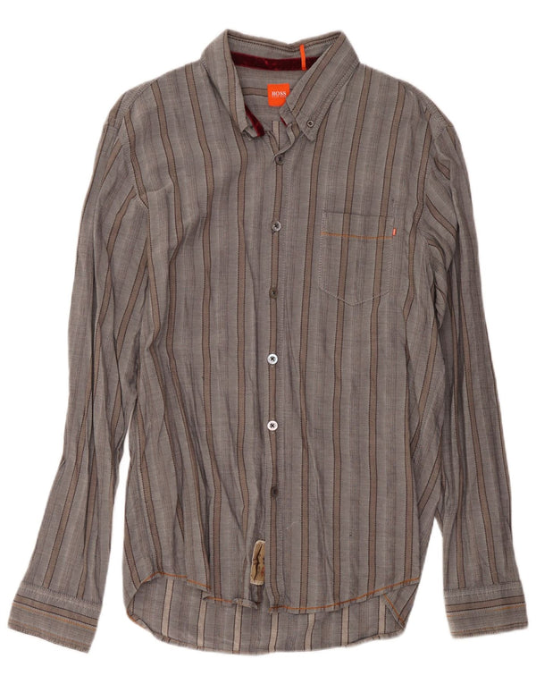Hugo Boss Herrenhemd XL grau gestreift aus Baumwolle