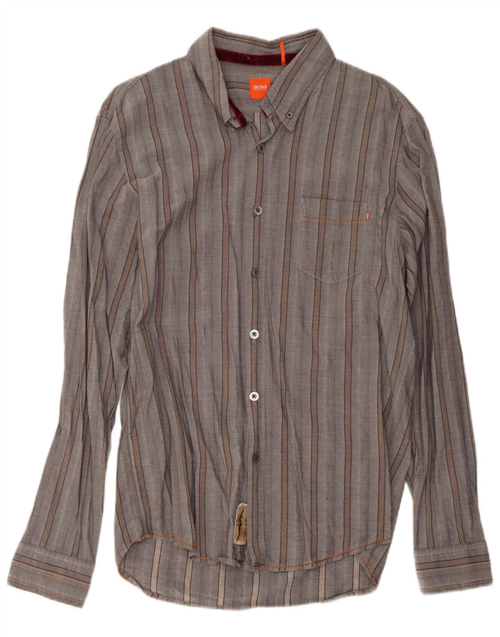 Hugo Boss Herrenhemd XL grau gestreift aus Baumwolle