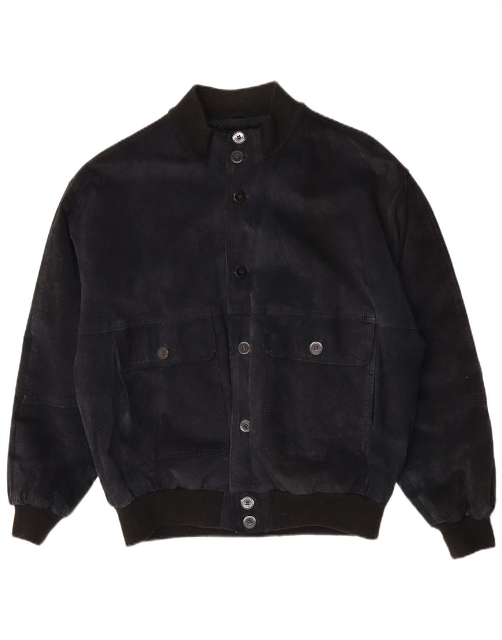 John Monroe Herren-Bomberjacke aus Wildleder mit lockerer Passform, Größe S, Marineblau, Größe 36