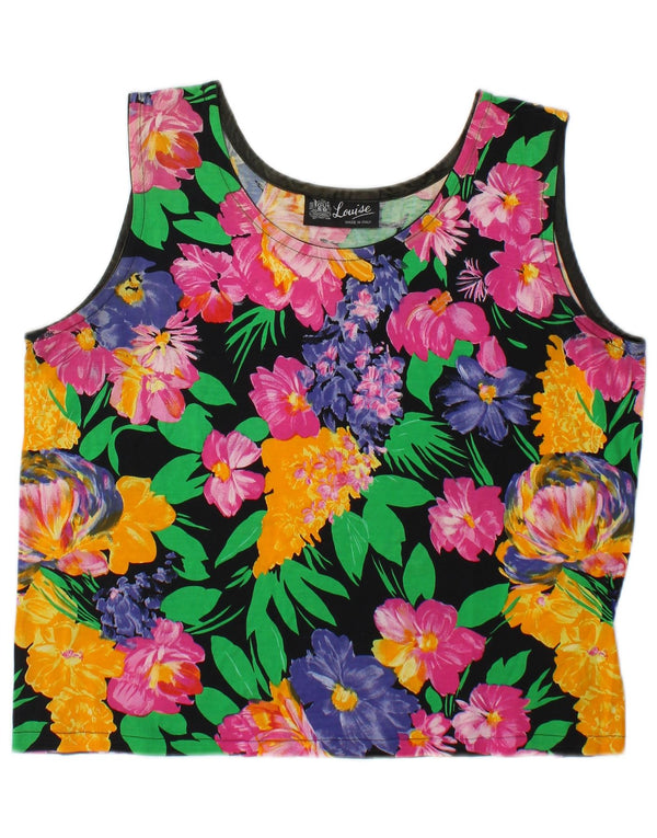Vintage Damen Crop Weste Top UK 14 Medium Mehrfarbig Blumen Baumwolle