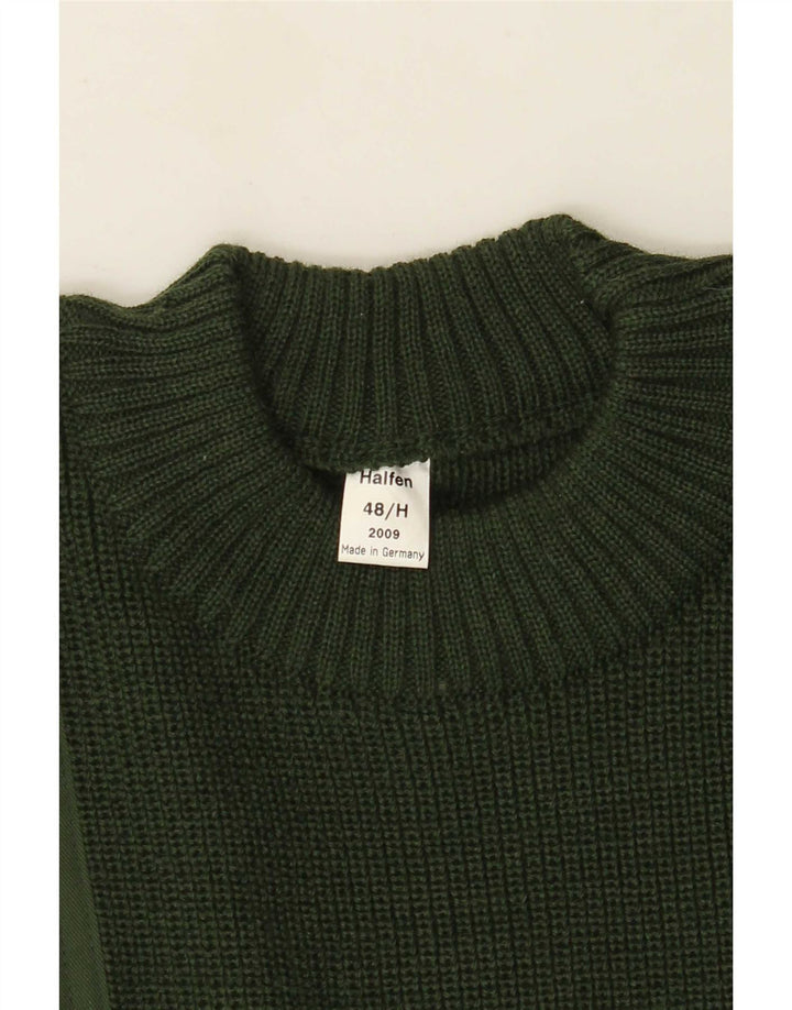 Halfen Herren-Pullover mit Rundhalsausschnitt, IT 48, mittelgrüne Colourblock-Wolle