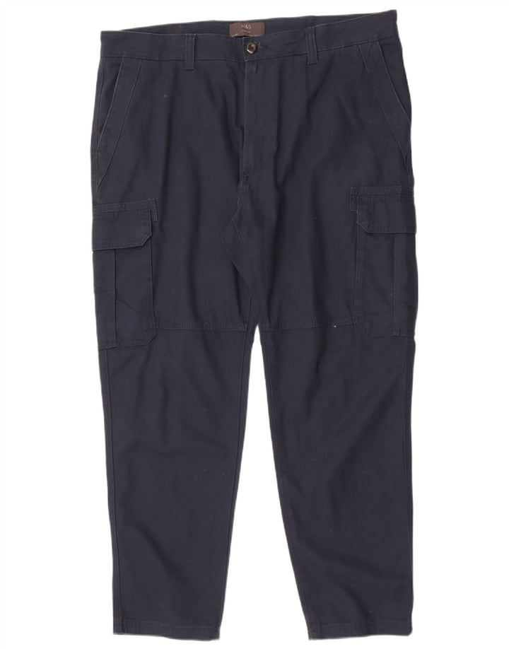 Gerade Herren-Cargohose von Marks & Spencer, W38, L29, marineblaue Baumwolle
