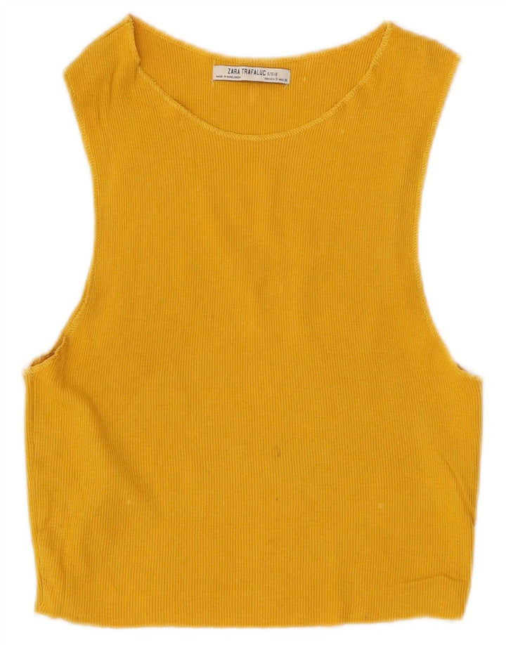 ZARA Womens Sleeveless Crop Top UK 8 Small Yellow Cotton