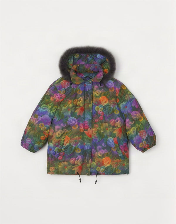 Gepolsterte Vintage-Damenjacke mit Kapuze, UK 14, mittelgroß, mehrfarbig, geblümt
