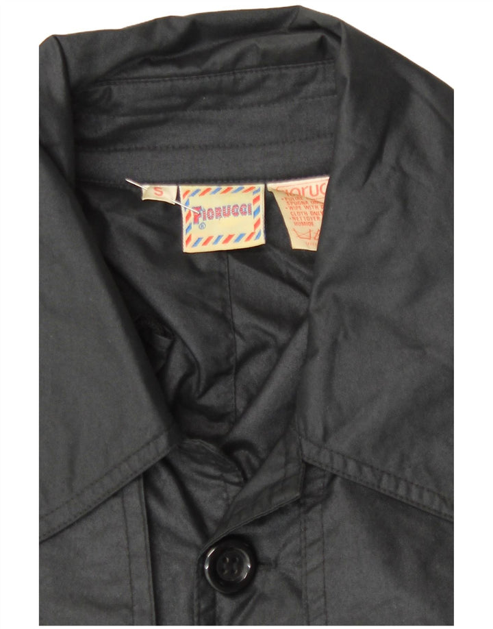 Fiorucci Herren-Trenchcoat mit Kapuze, UK 36, Small, schwarzes Nylon