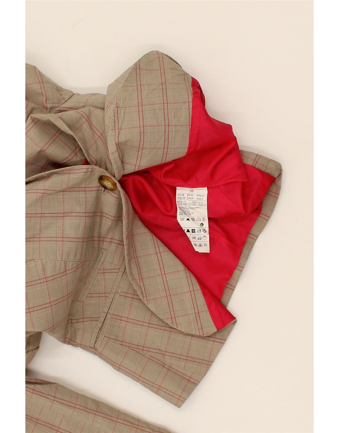 BENETTON Womens Loose Fit 1 Button Blazer Jacket UK 6 XS  Beige Check Vintage Benetton and Second-Hand Benetton from Messina Hembry 