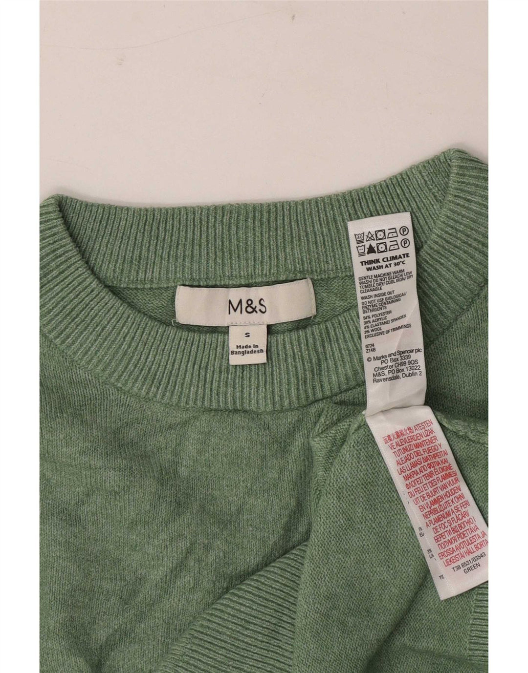 Marks & Spencer Damen-Pullover mit Rundhalsausschnitt, Gr. 10, Größe S, Grün, Polyester
