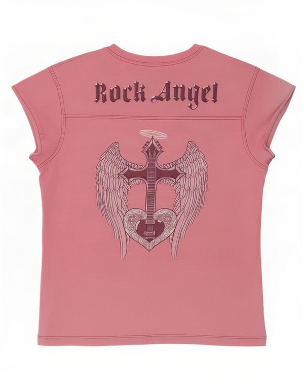 Hard Rock Cafe Womens London Graphic T-Shirt Top UK 12 Medium Pink Cotton