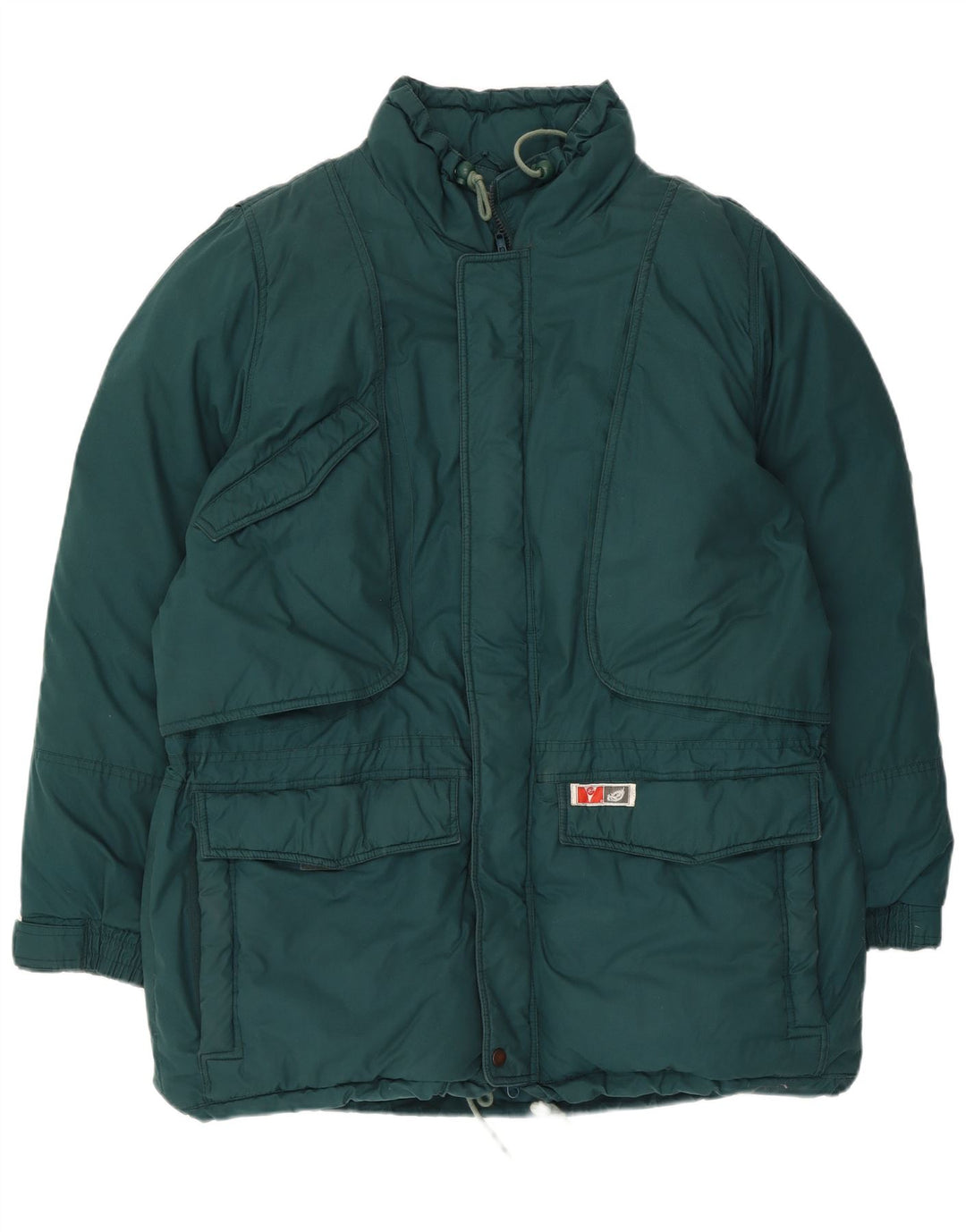 Vintage Herren Skijacke mit Kapuze, gepolstert, IT 54 2XL, grünes Polyester