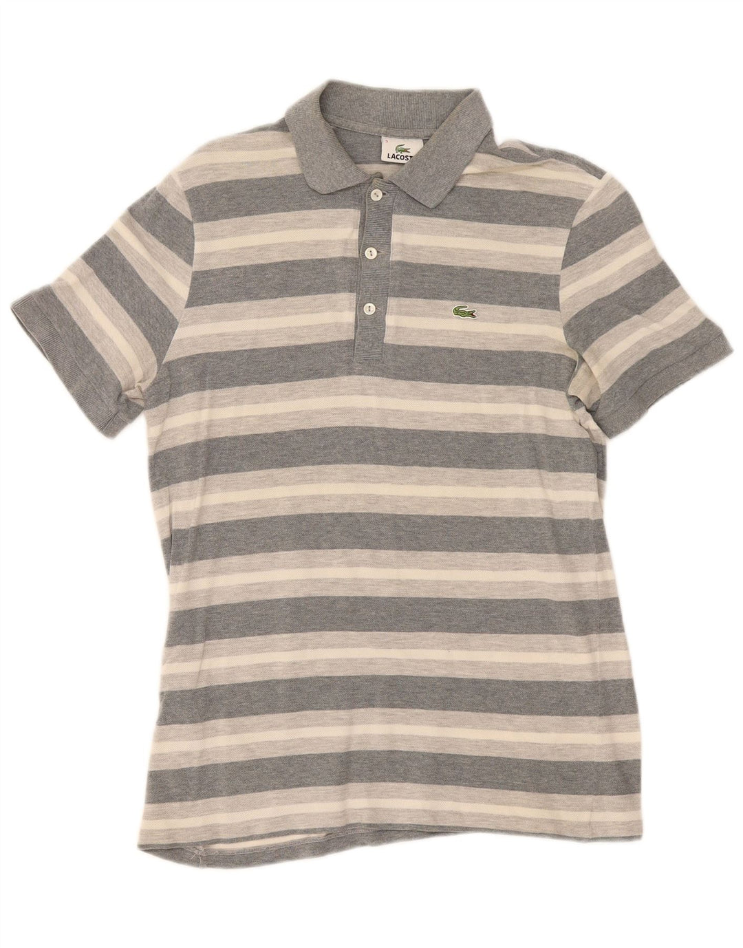 Lacoste Herren-Poloshirt, Größe 3, klein, grau gestreift, Baumwolle