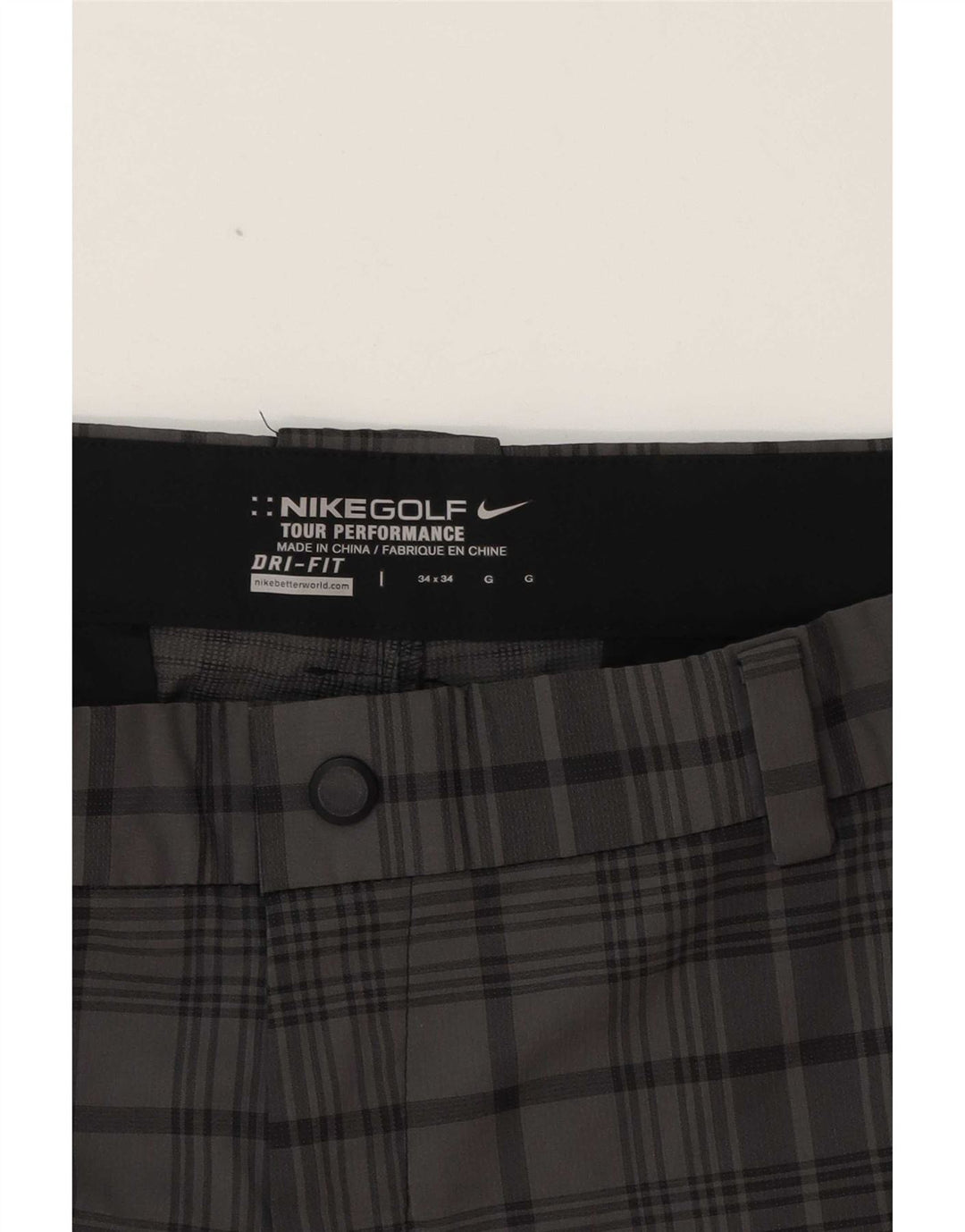 Nike Herren Dri Fit Straight Chino Hose W34 L31 Grau kariertes Polyester
