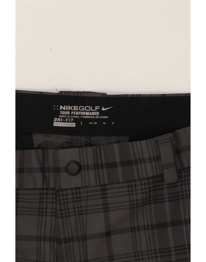 Nike Herren Dri Fit Straight Chino Hose W34 L31 Grau kariertes Polyester
