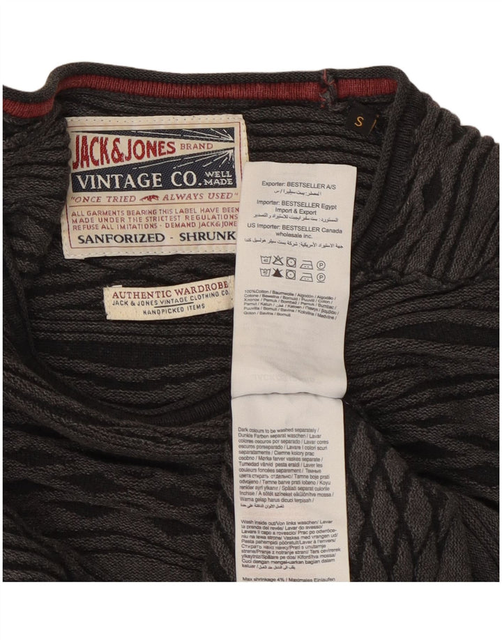 Jack & Jones Herren-Pullover mit Rundhalsausschnitt, Größe S, graue Argyle-/Diamant-Baumwolle