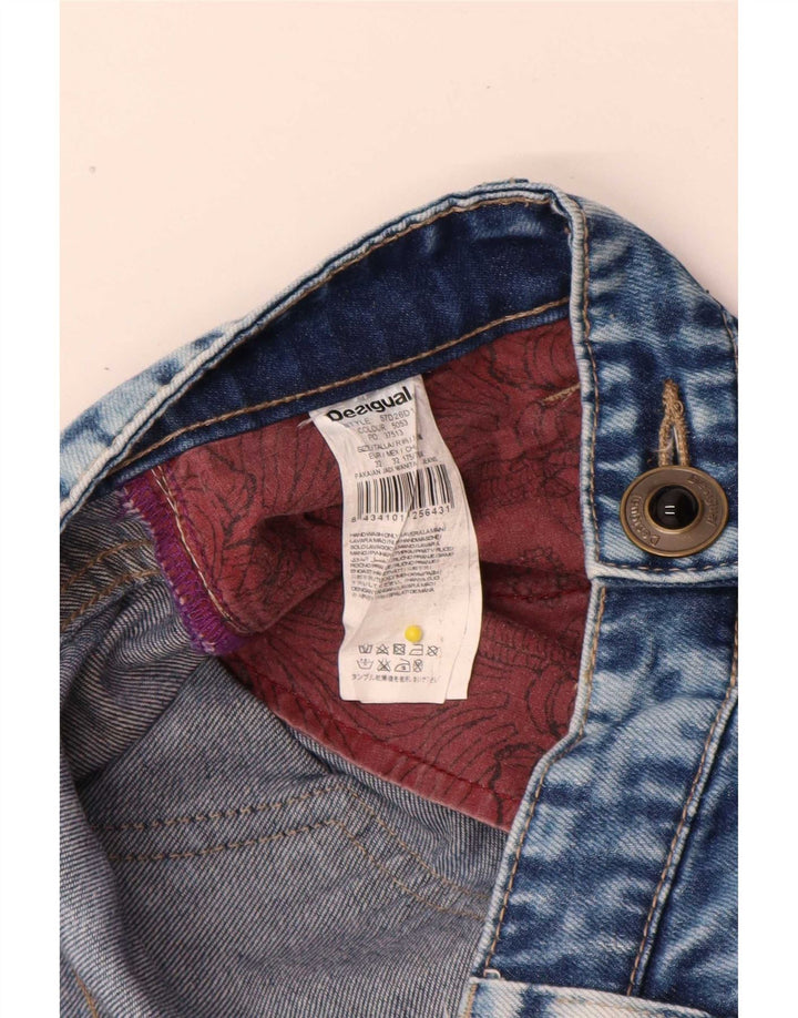 Desigual Damen Distressed Tapered Jeans W32 L28 Blaue Patchwork-Baumwolle