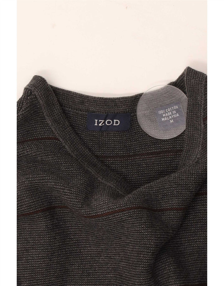 Izod Herren-Pullover mit Rundhalsausschnitt, mittelgrau, gestreift, Baumwolle
