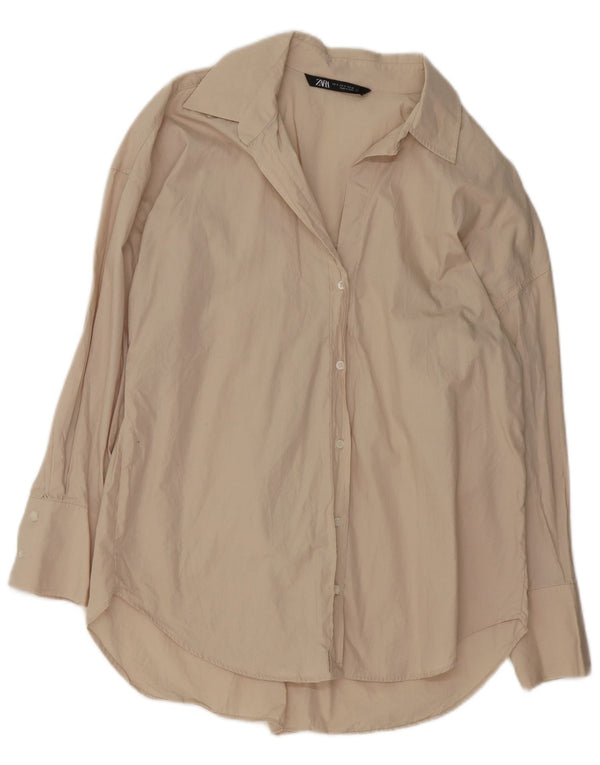 Übergroße Hemdbluse für Damen von Zara, Gr. 10, Größe S, Beige