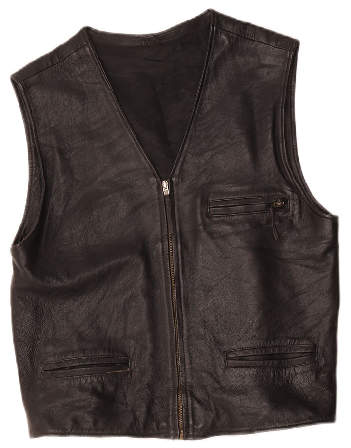 Vintage Herren Lederweste UK 36 Small Schwarz