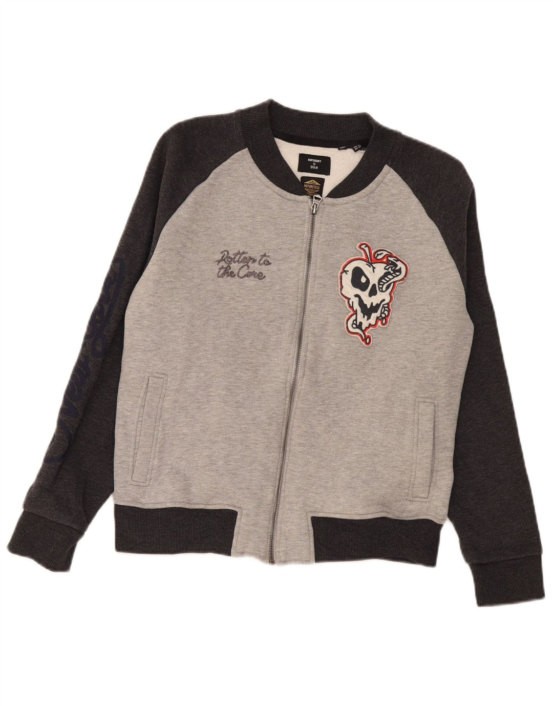 Superdry Damen-Trainingsanzugoberteil mit Grafik, UK 14, Größe L, Grau, Farbblock