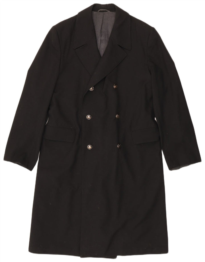 Vintage Herren Zweireihiger Mantel UK 38 Medium Schwarz