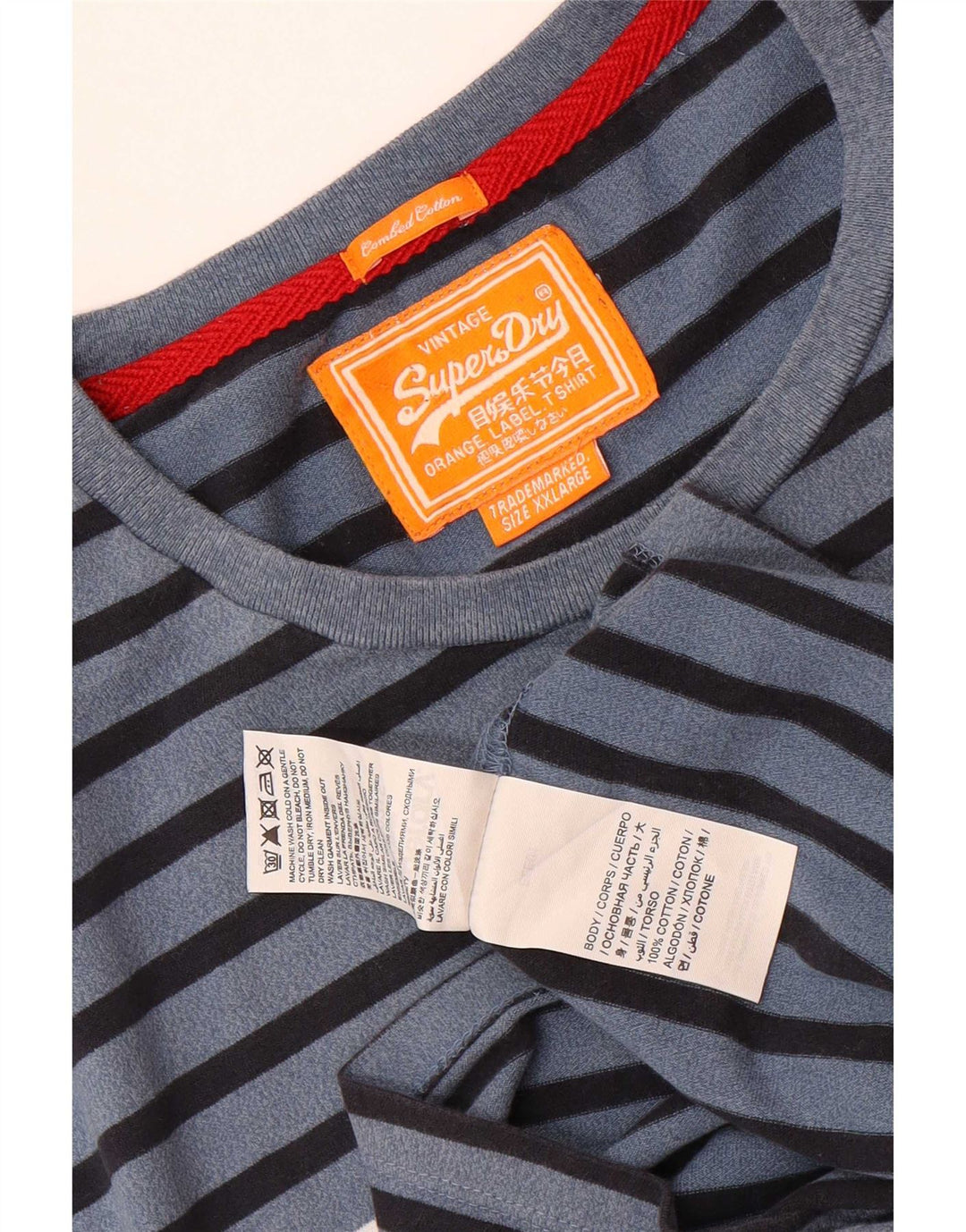 Superdry Herren T-Shirt Top 2XL blau gestreift aus Baumwolle