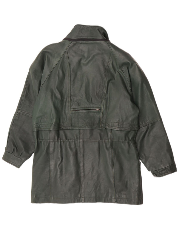 Vintage Damen Loose Fit Ledermantel UK 14 Mittelgrün Retro