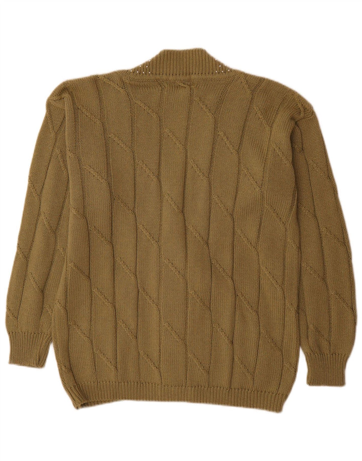 Vintage Damen Cardigan Pullover UK 14 Medium Khaki Baumwolle