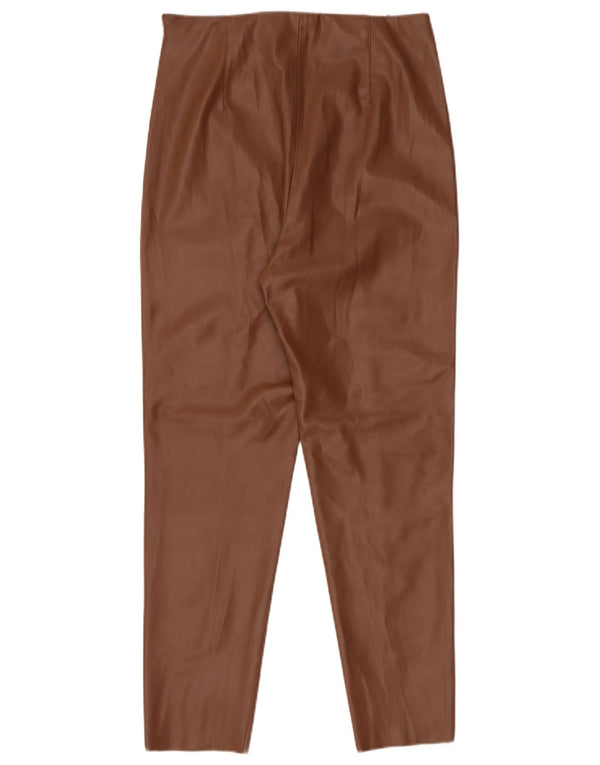 Zara Damen-Hose aus Kunstleder mit hoher Taille, schmal, Größe L, W30, L27, Braun