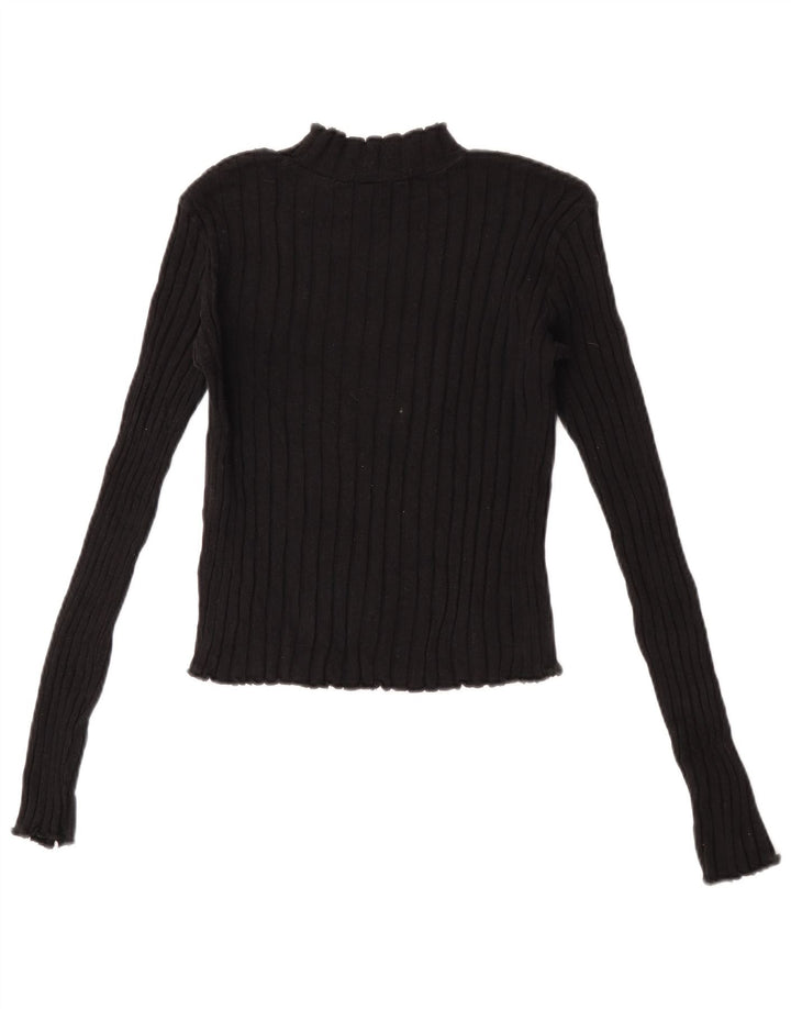 Zara Damen Crop Top Langarm UK 14 Große schwarze Baumwolle